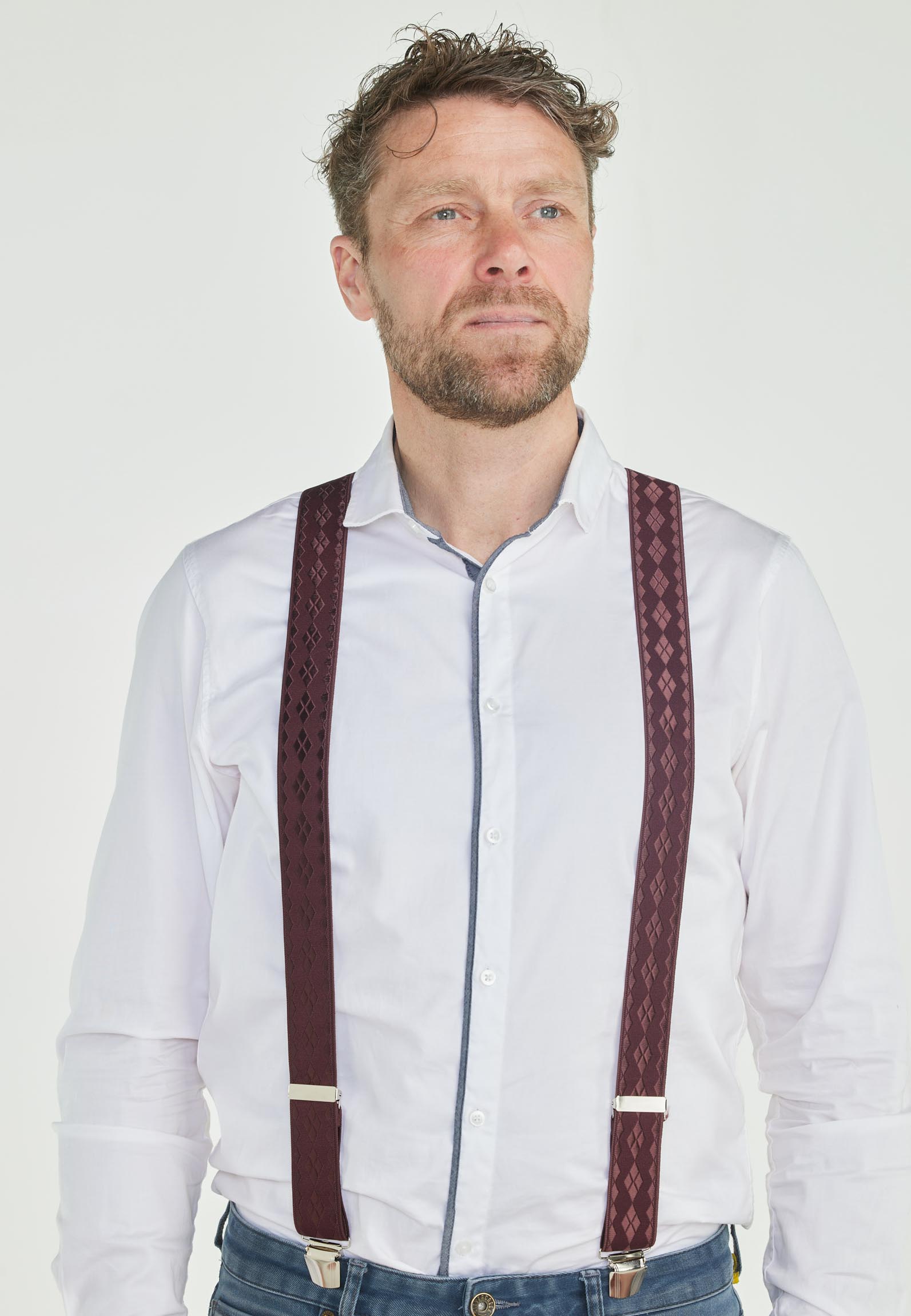 Elegante rode ruit bretel in square motief met sterke clips