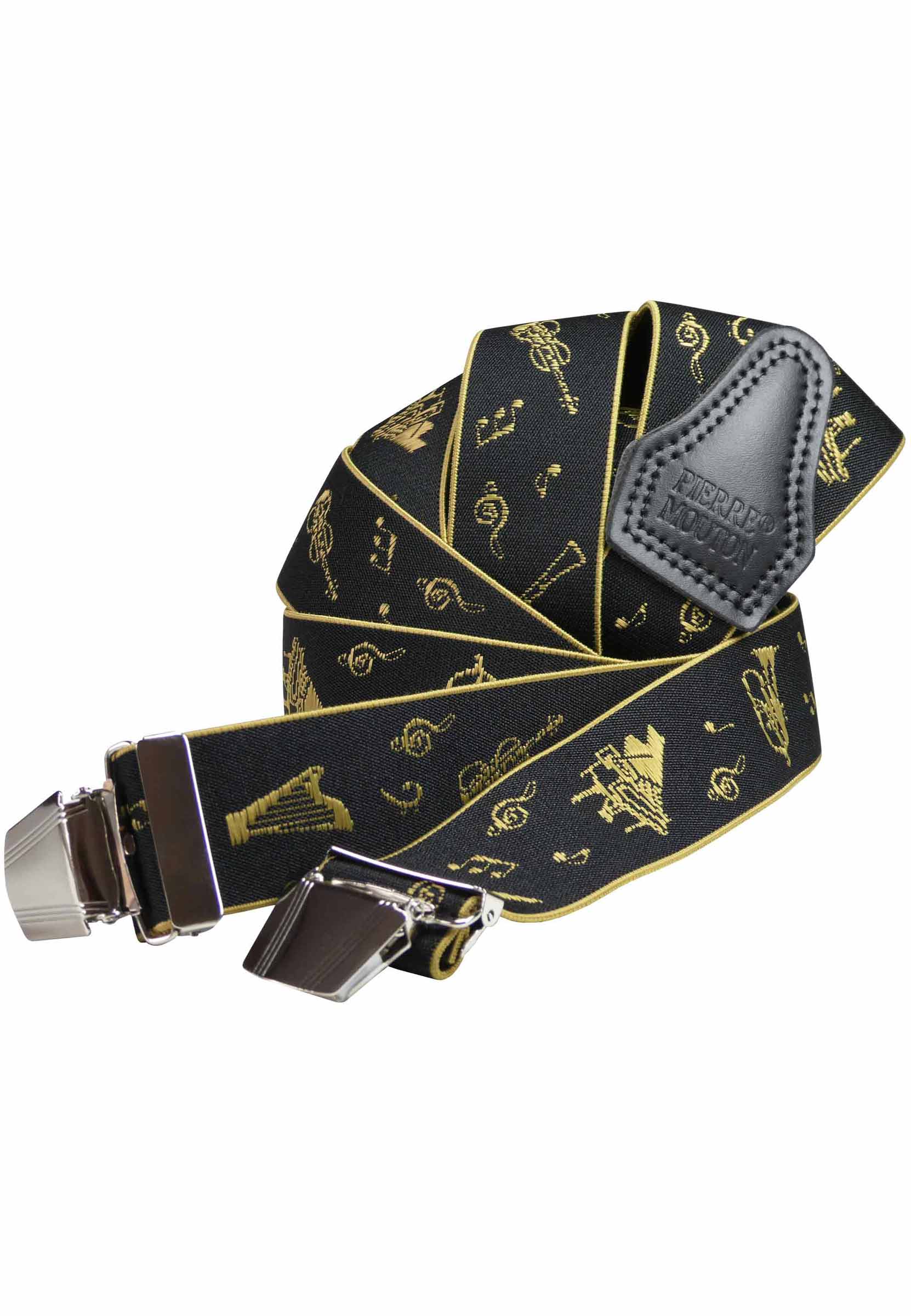 Mooie bretel zwart met goud en muziek instrumenten